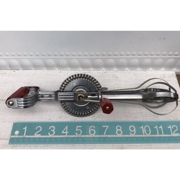 Antq 40s Ekco Red Bakelite Handle Hand Mixer Egg Beater Vtg Farmhouse Retro USA - Picture 9 of 11